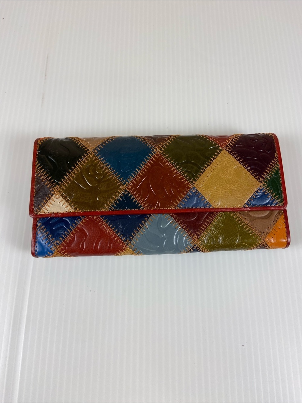 Chaos By Elsie Patchwork Leather Wallet Clutch Kiss Lock Organizer